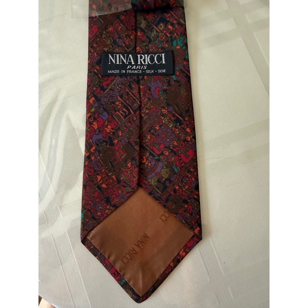 Nina Ricci Silk Tie Mens OS Burgundy Multi Abstract Made in France New